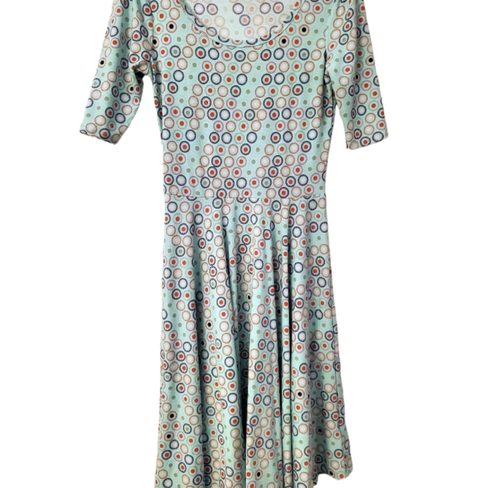 Lularoe Nicole Dress Mint Green with colorful circular pattern Size S NWOT
